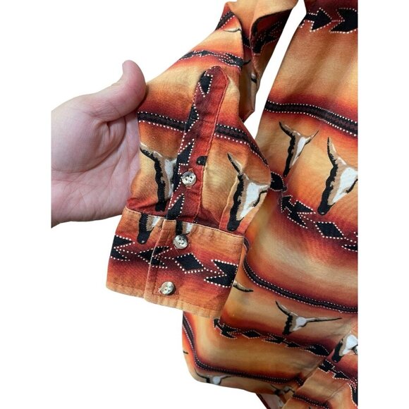 Roper Western Men's Multi Colored Sz M Bull Head Long Sleeve Shirt 15 1/2 33 - Picture 4 of 11